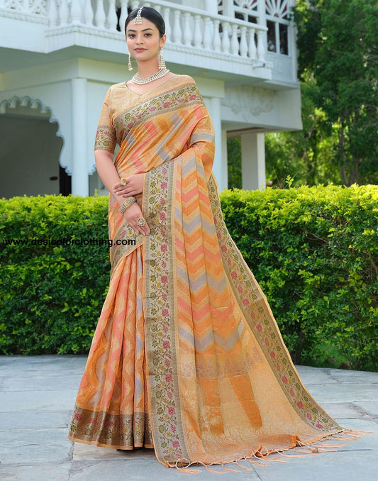 Orange Woven Banarasi Organza Saree