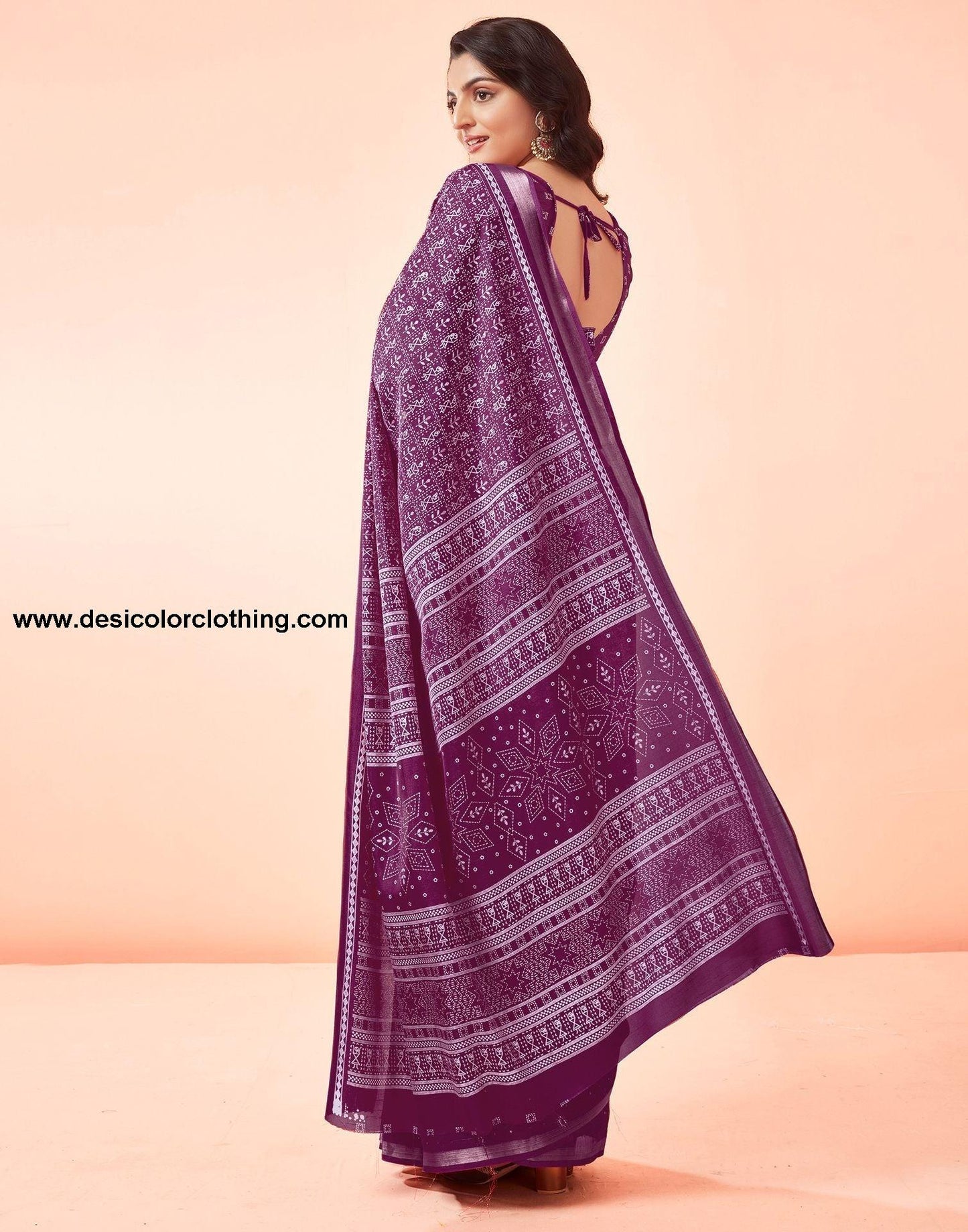 Wine Printed Cotton Saree