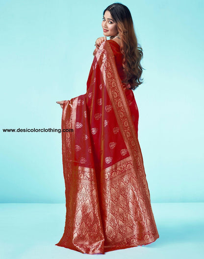 Red Jacquard Silk Saree
