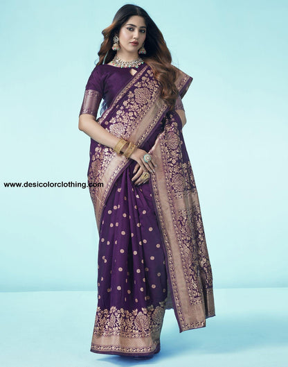 Purple Jacquard Silk Saree