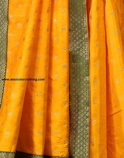 Yellow Printed Silk Saree