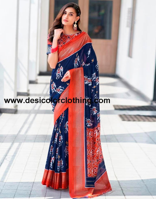 Rust Silk Printed Saree
