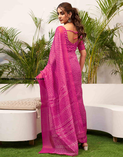 Rani Pink Cotton Printed Saree
