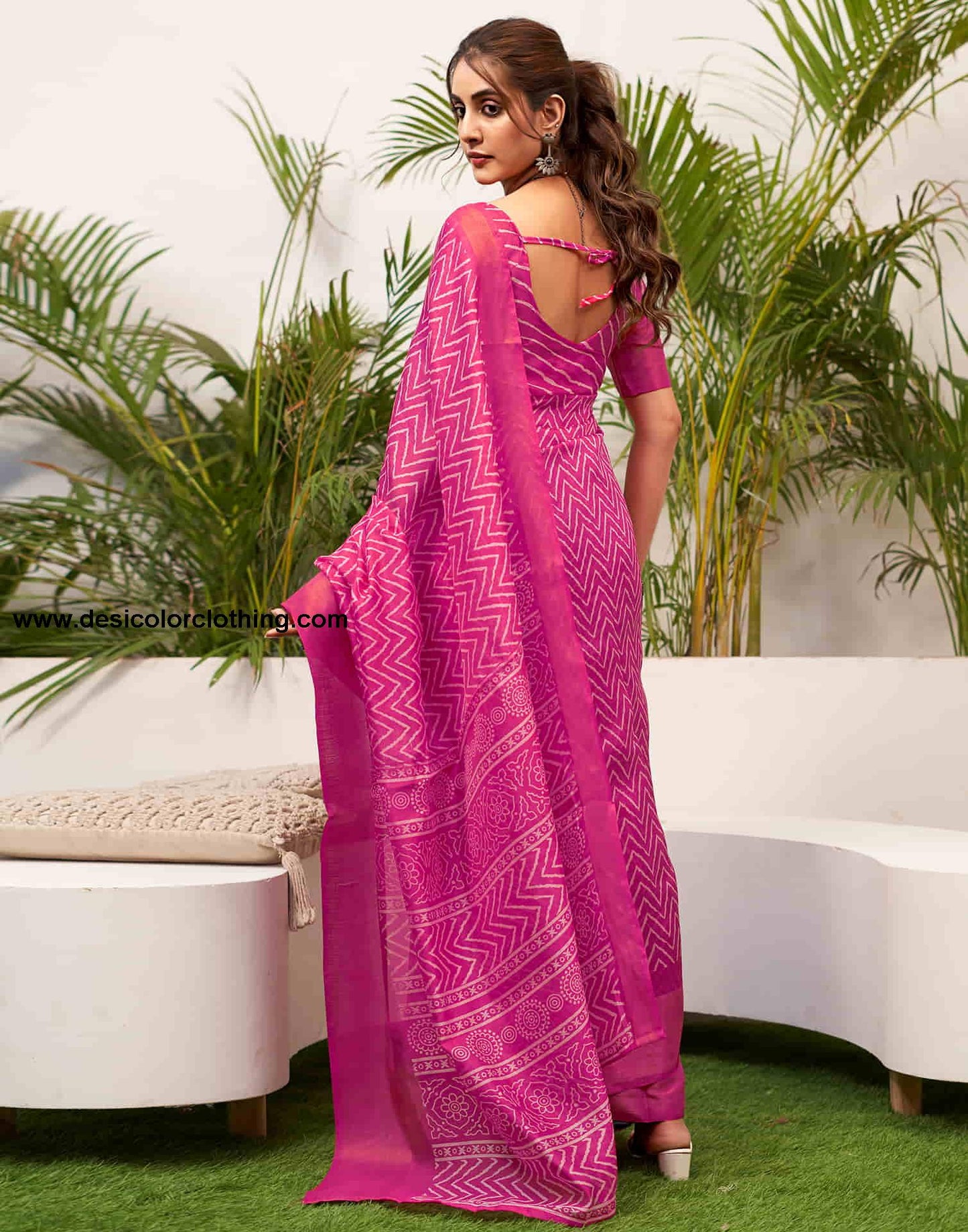 Rani Pink Cotton Printed Saree