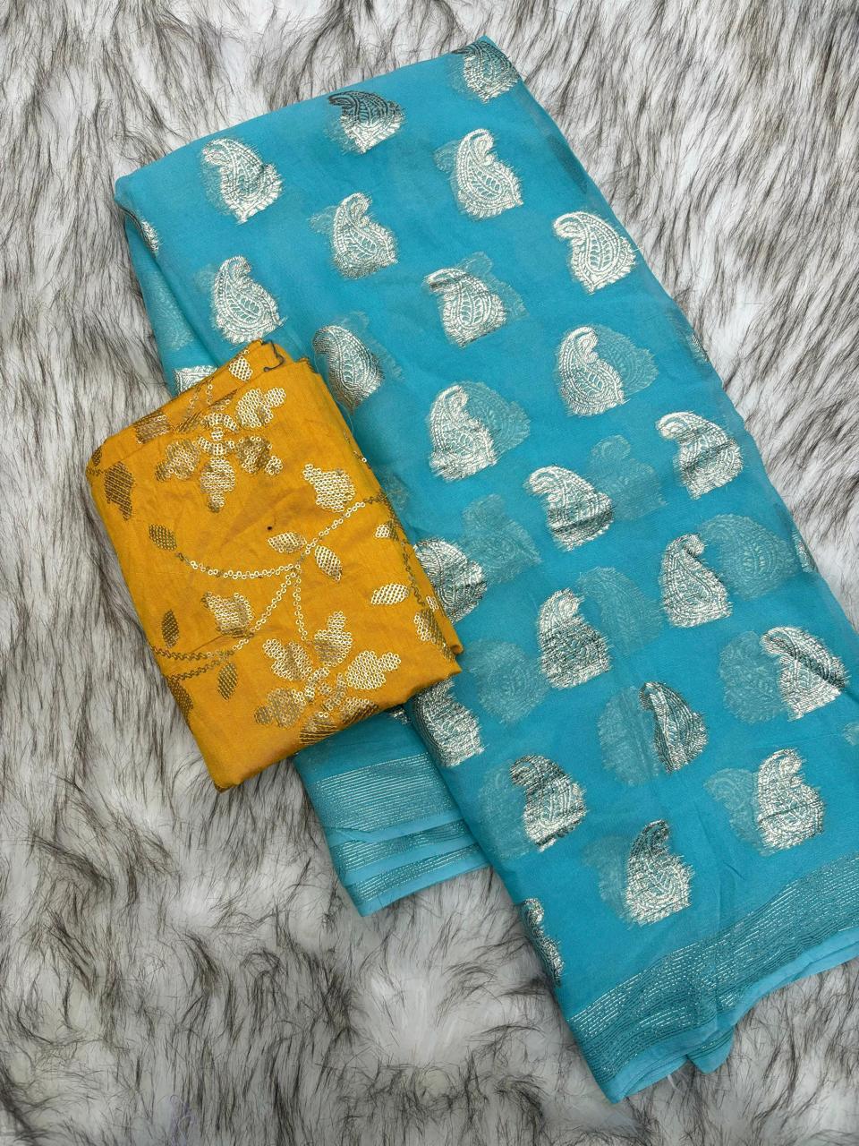 Product Image - Elegant Viscose Georgette Saree with Heavy Sequence Blouse - Festive Wear