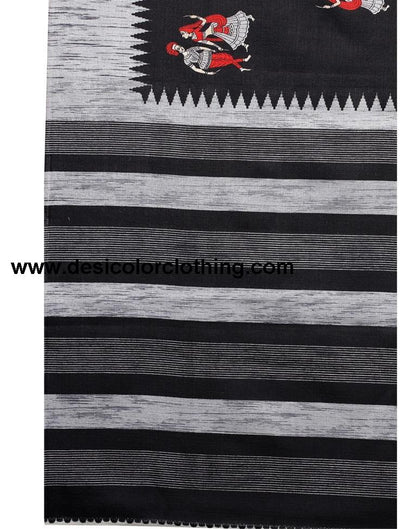 Black Coloured Khadi Silk Printed Casual saree
