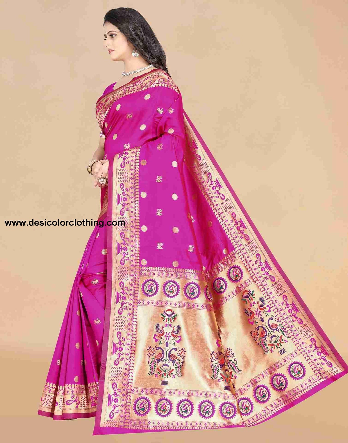 Pink Silk Plain Saree
