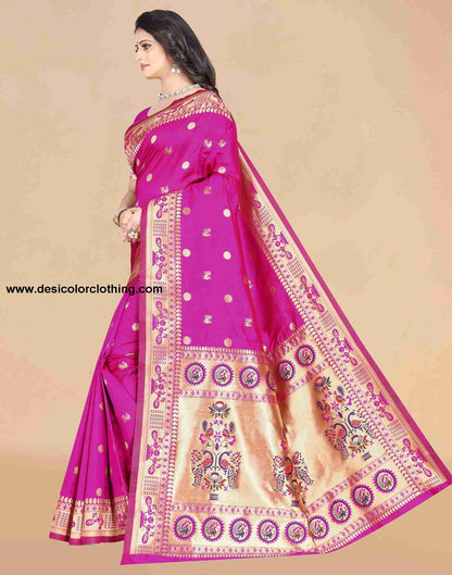 Pink Silk Plain Saree