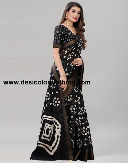 Black Cotton Bandhani Printed Saree | 1985S484