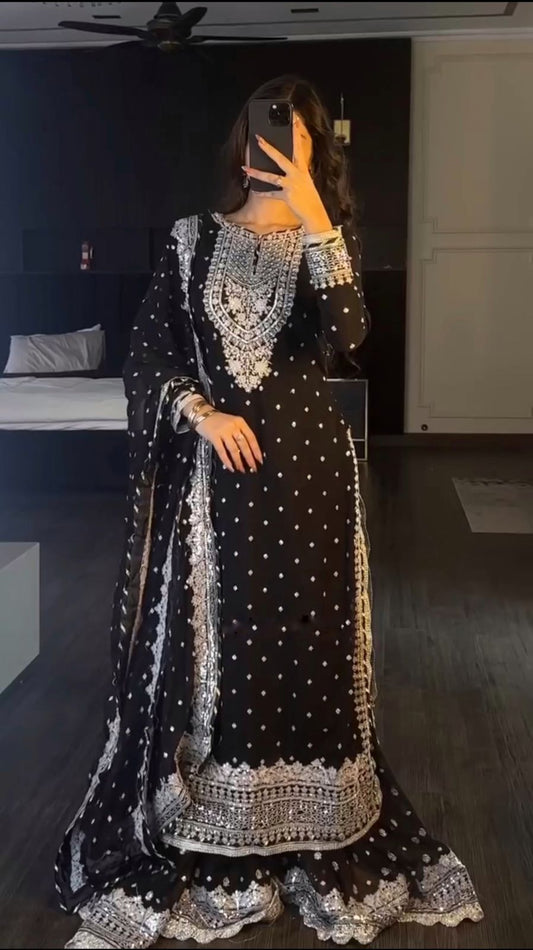 Product Image - Designer Georgette Festive Wedding Saree with Embroidery