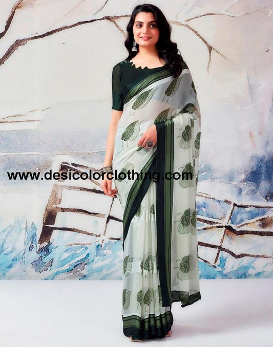 Pista Green Georgette Printed  Saree