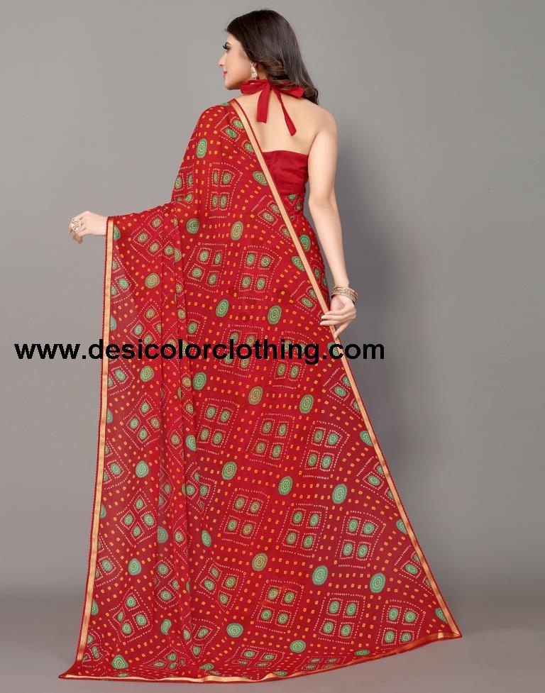 Red Bandhani Printed Saree