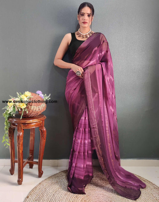 Purple Weaving Georgette Pre-draped Saree