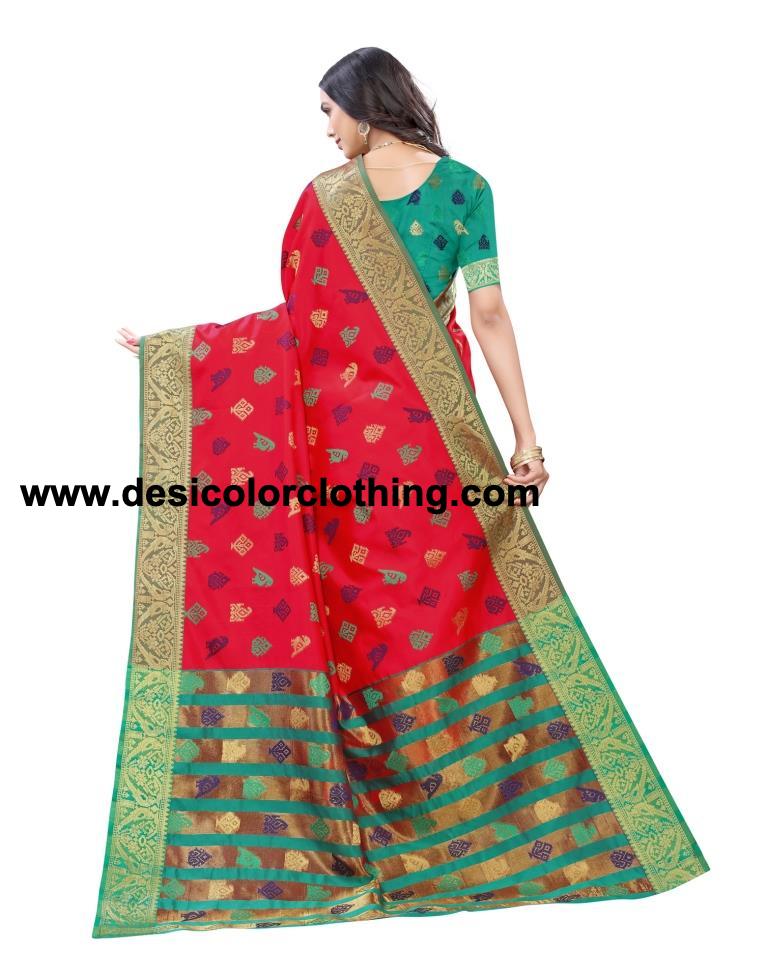 Red Coloured Poly Silk Jacquard Partywear saree