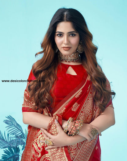 Red Jacquard Silk Saree