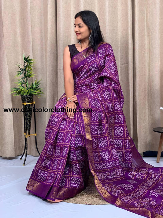 Soft Tussar Silk Slub Saree with Golden Zari Weaving Zig Zag Border