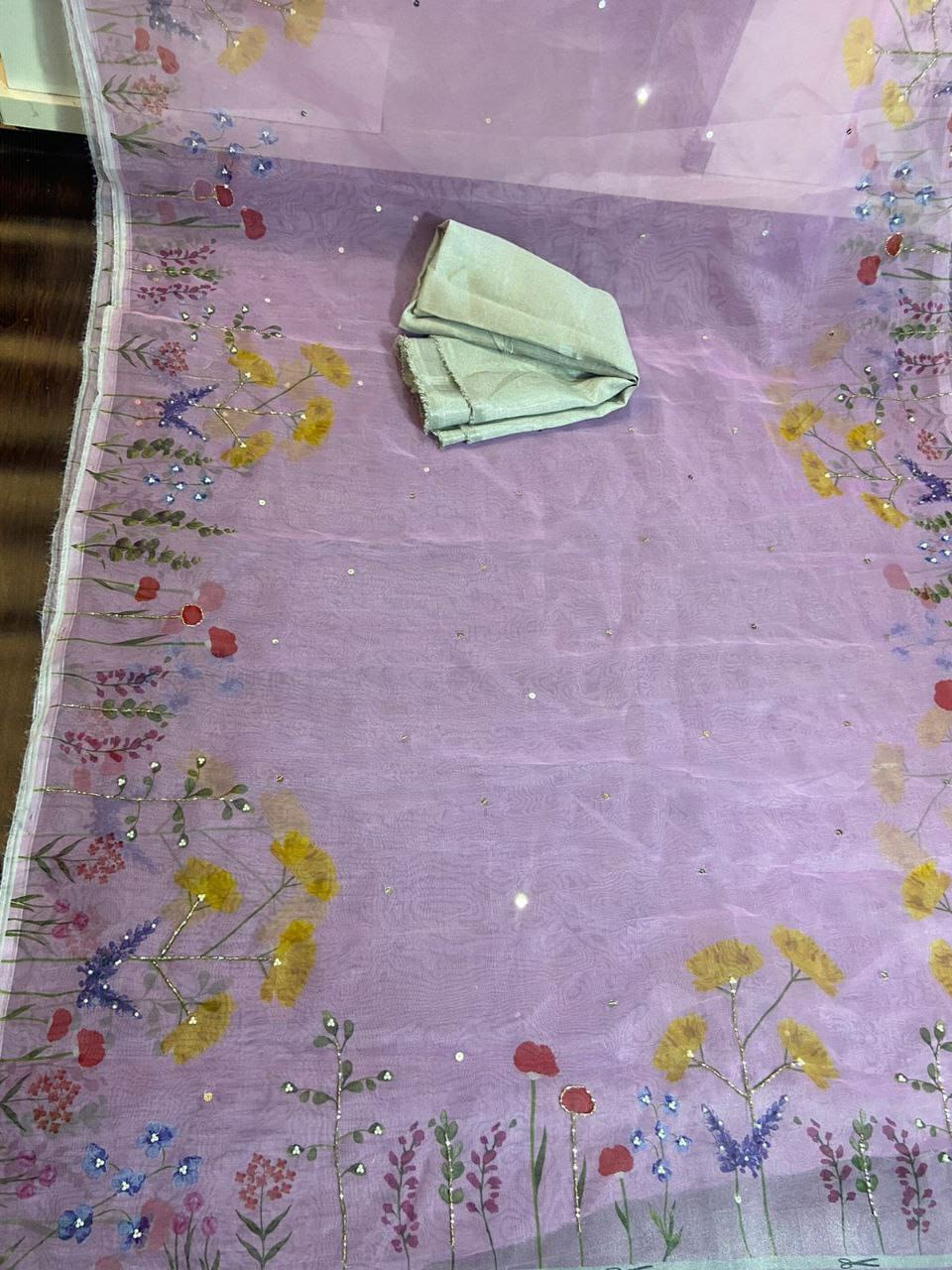 Product Image - Premium Designer Organza Silk Handwork Saree for Weddings & Festive Wear