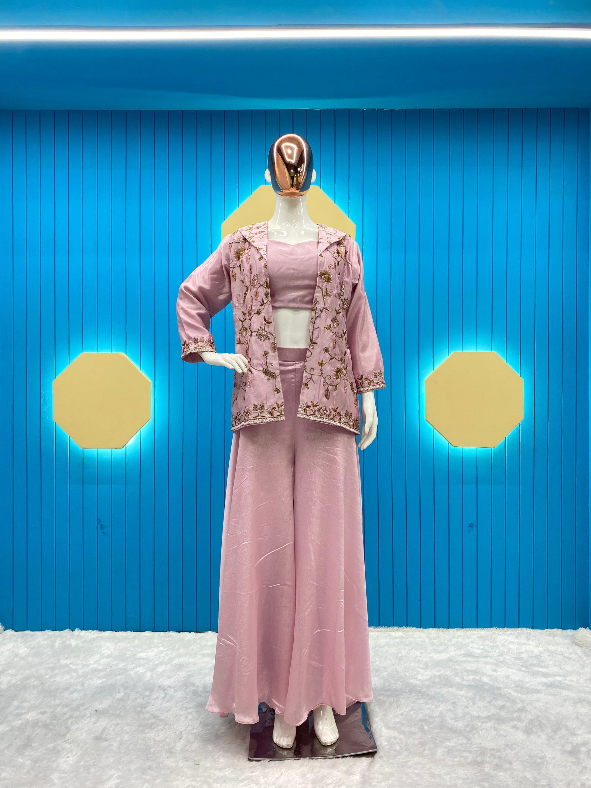 Product Image - Designer Western Style Fiona Silk Cordding Sequence Work Blazer/Koti, Tube Choli with Circular Palzo