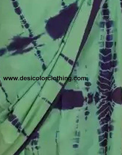 Dusty Green and Navy Blue Tie And Dye Saree