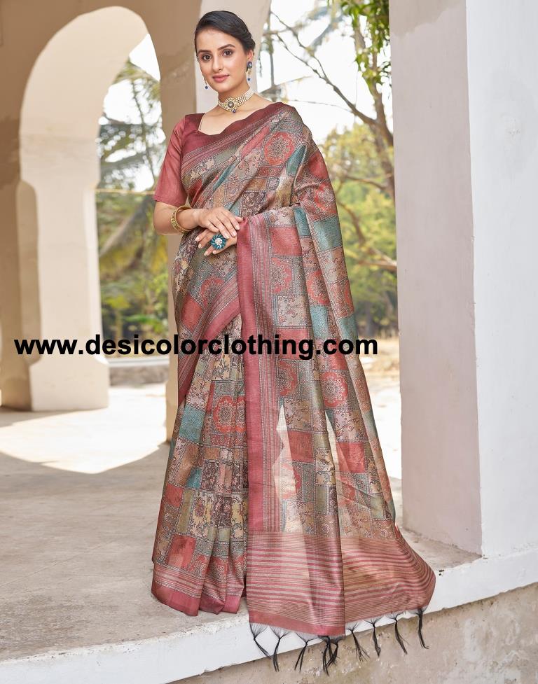 Rust Silk Printed Ready To Wear