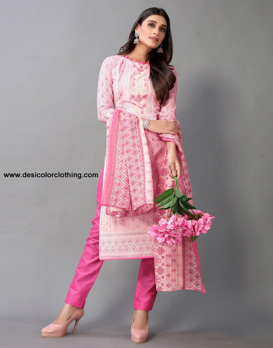 Printed Cotton Unstitched Salwar Suit Material
