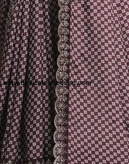 Dusty Maroon Silk Printed Saree