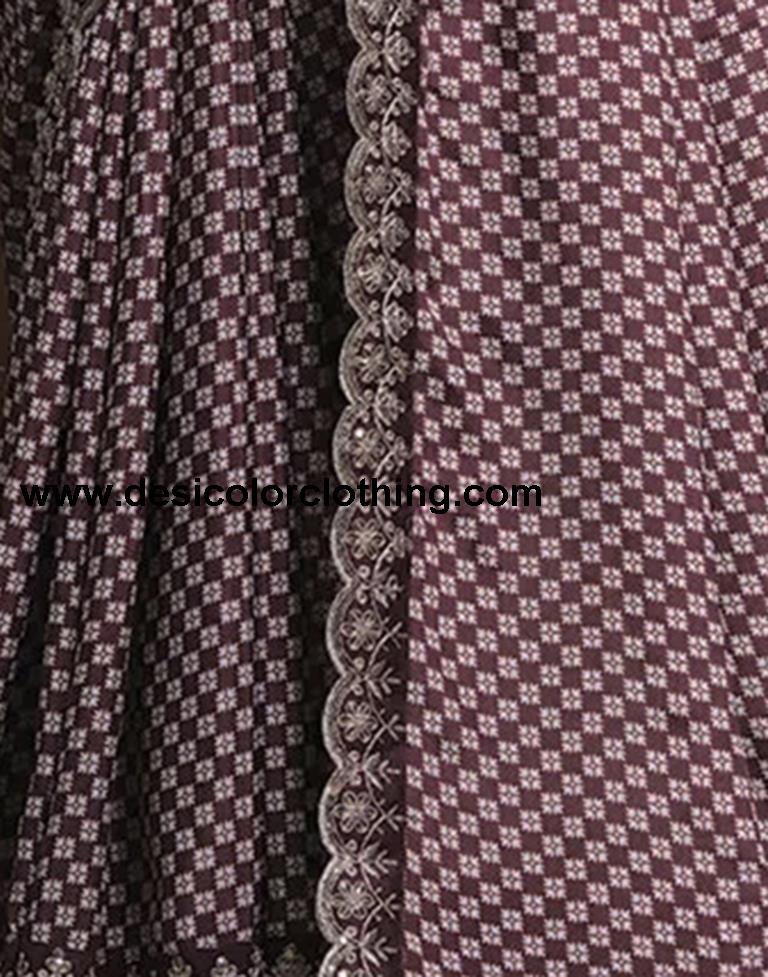 Dusty Maroon Silk Printed Saree