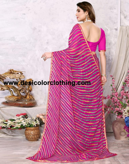 Rani Pink Chiffon Leheriya Printed Saree