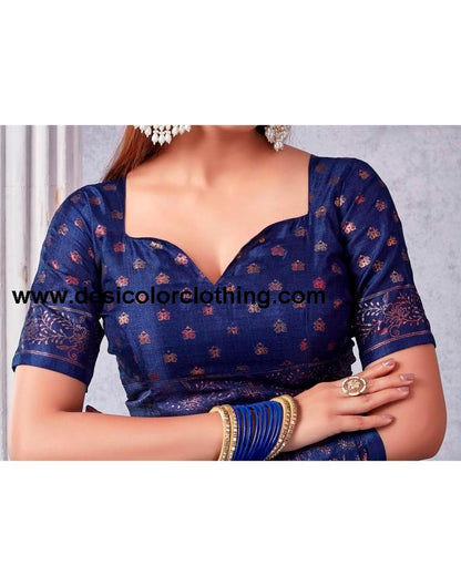Dark Blue Silk Printed Saree