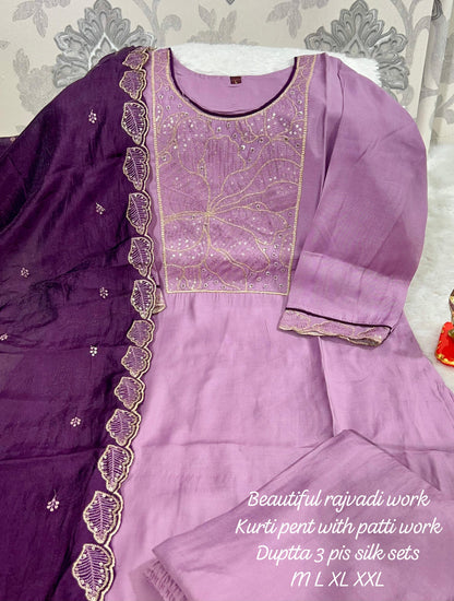 Product Image - Designer Handwork Kurti with Pant & Dupatta Set in Premium Roman Silk – Festive & Wedding Ready