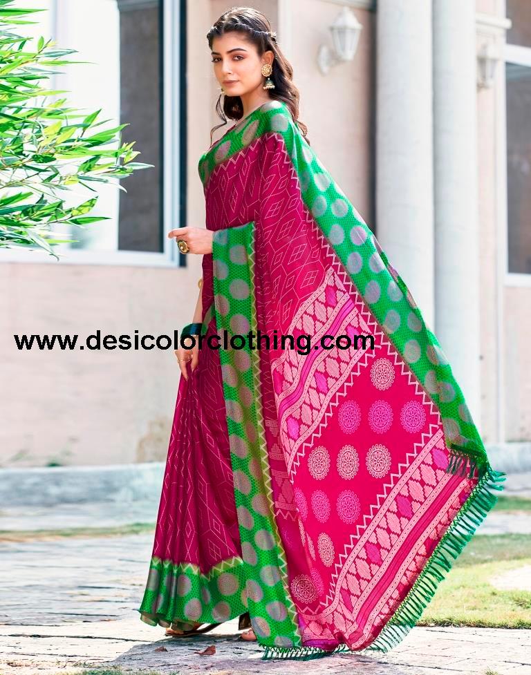 Rani Pink Cotton Printed Sarees
