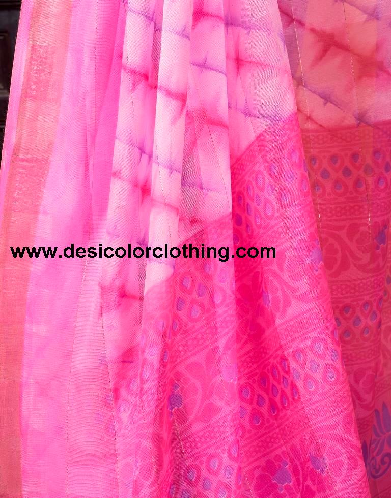 Pink Cotton Zari Saree