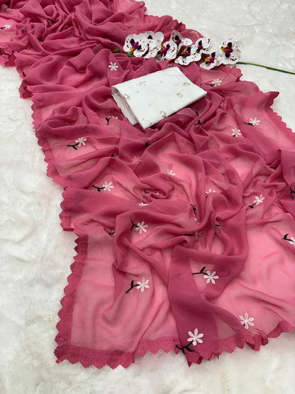 Product Image - Magic Georgette Designer Saree with Thread Work - Festive & Wedding Wear