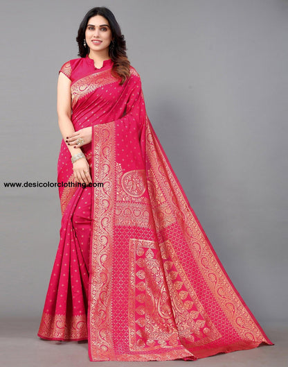 Pink And Golden Banarasi Silk Saree