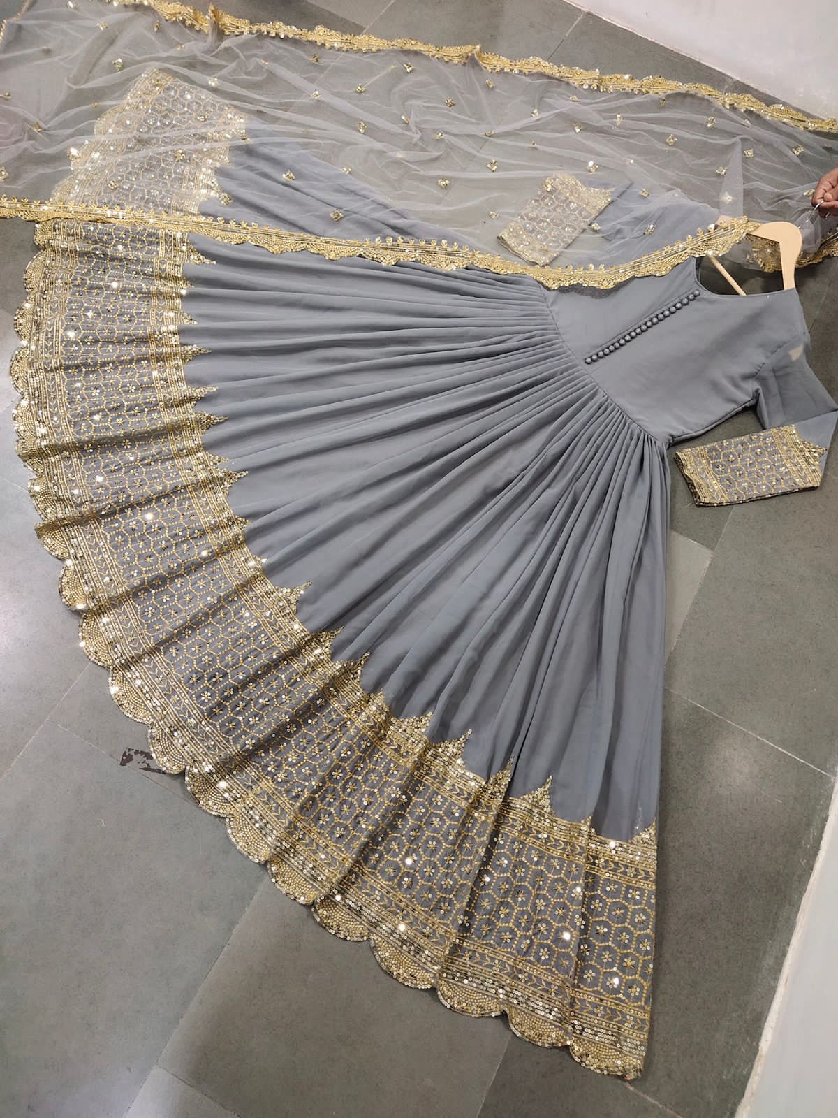 Product Image - Designer Party Wear Gown with Georgette Fabric & Embroidery