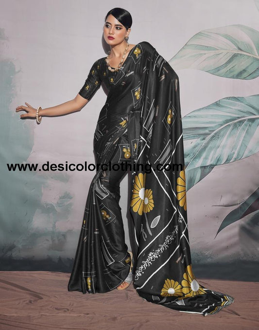 Black Silk Printed Sarees