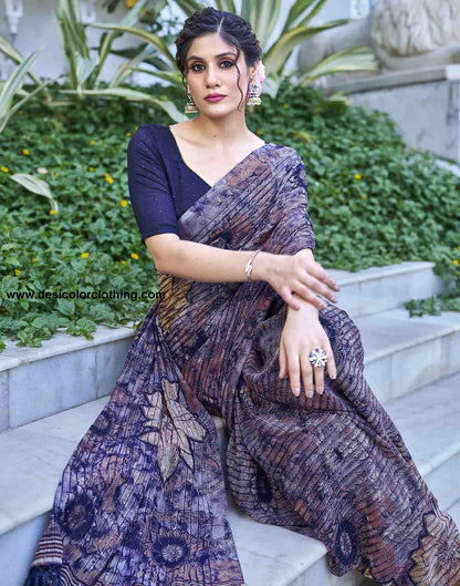 Blue Georgette Printed Saree