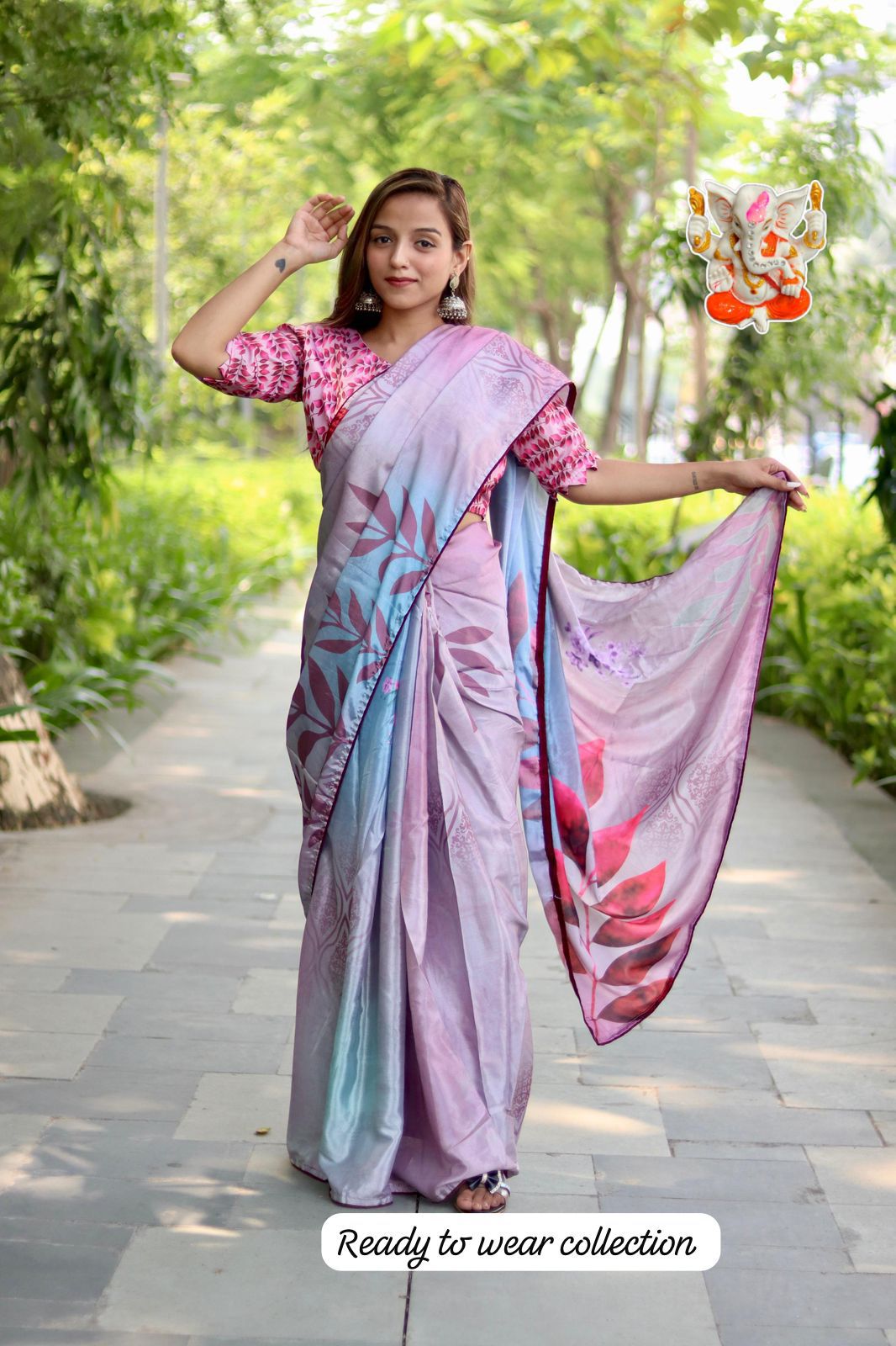 Product Image - Elegant Chinon Silk Saree - Ready to Wear Ethnic Collection
