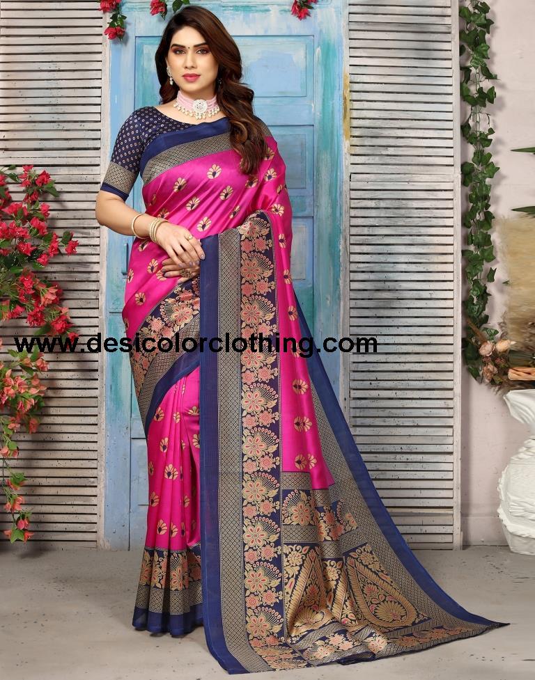 Pink Silk Printed Saree