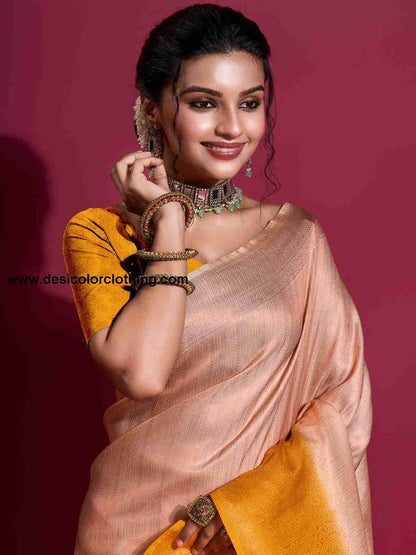 Cream Silk Plain Saree