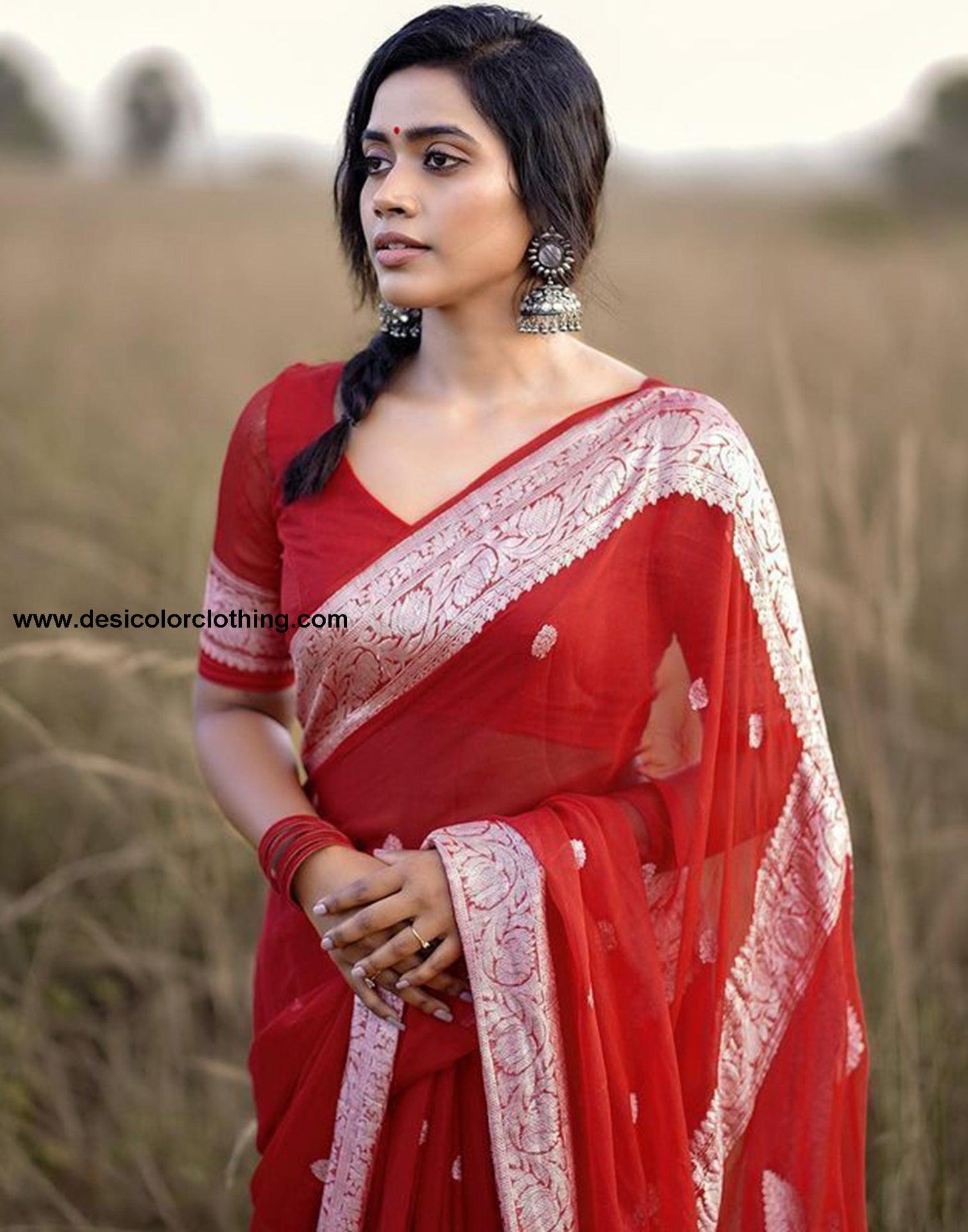Red Silk Weaving Saree