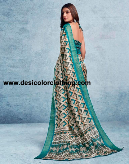 Rama Green Silk Printed  Saree