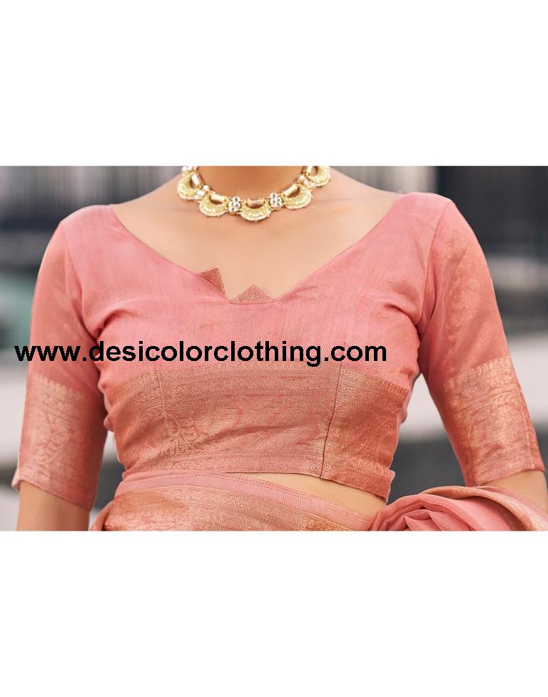 Rose Pink Organza Woven Saree