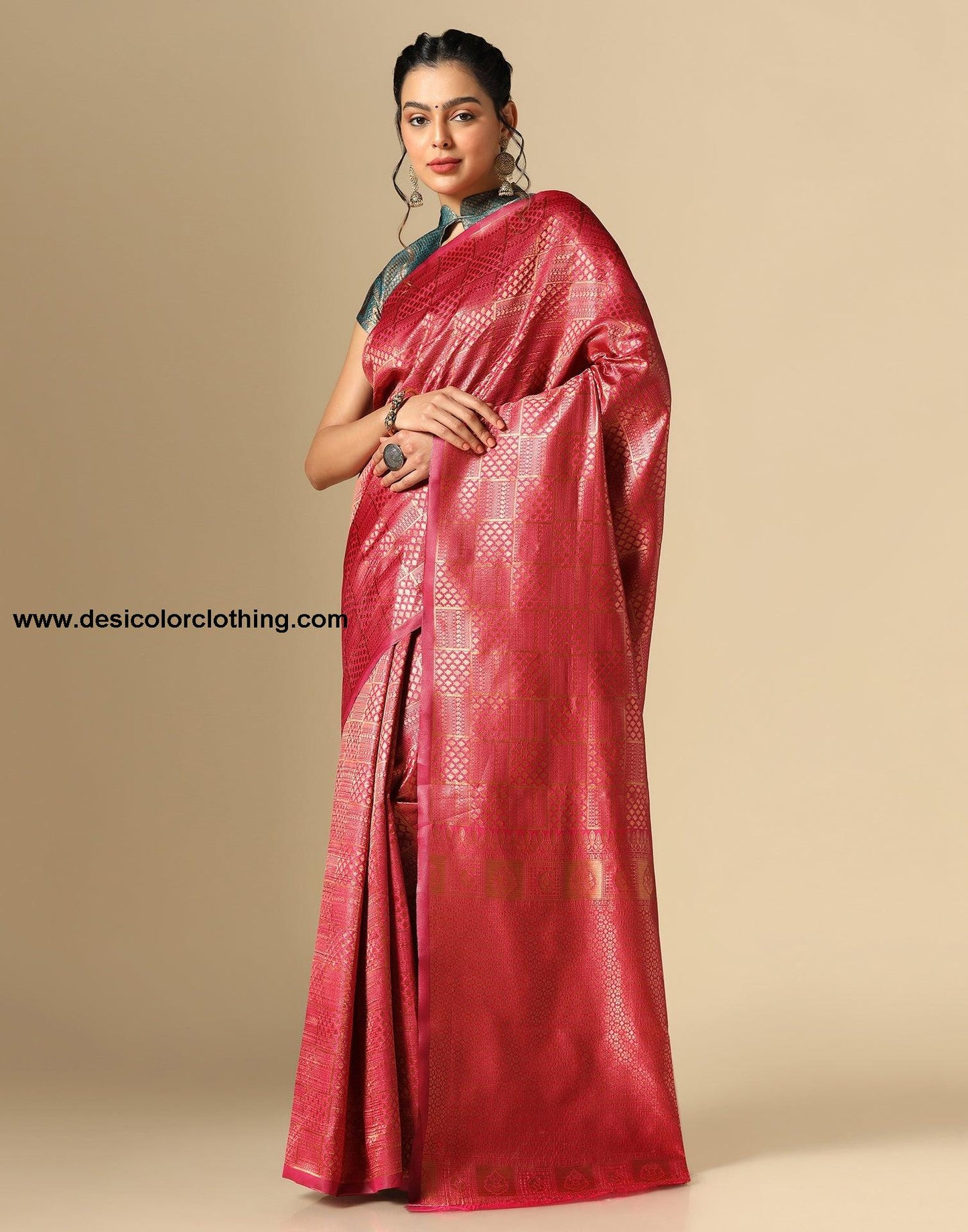 Dark Pink Silk Jacquard Saree