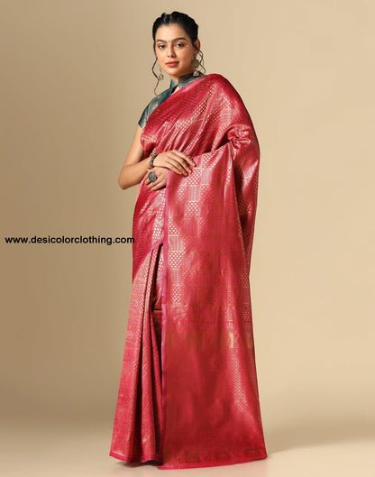 Dark Pink Silk Jacquard Saree