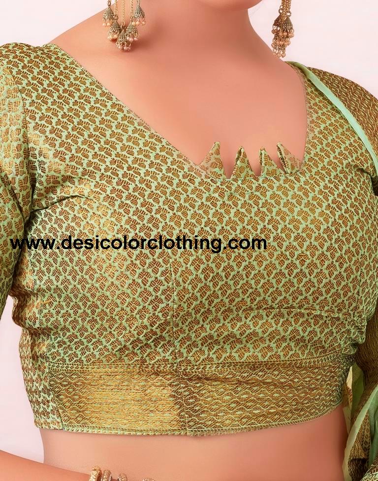 Pista Green Silk Plain Saree
