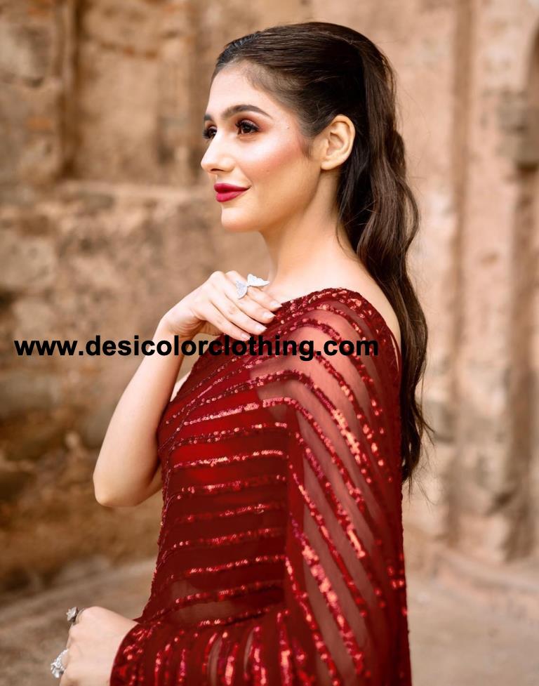 Red Georgette Plain Sarees