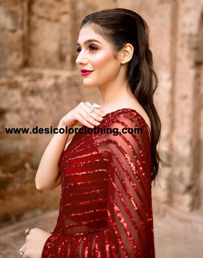 Red Georgette Plain Sarees