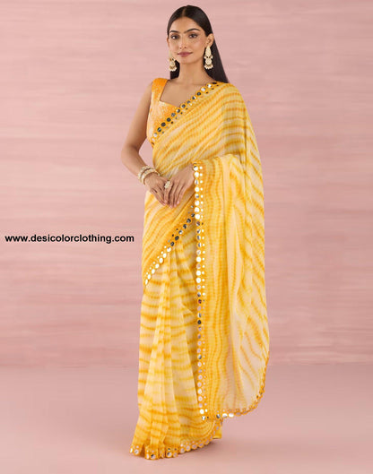Yellow Georgette Printed Saree