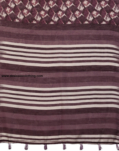 Dark Brown Cotton Printed Saree